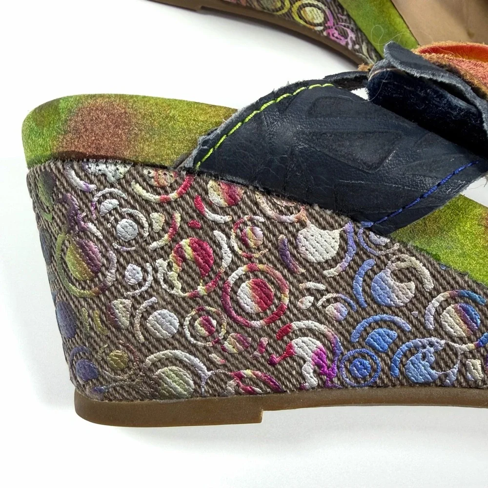 L’Artiste Spring Step Shayla Floral Leather Wedge Sandals Sz 40 9-9.5 - Picture 6 of 10